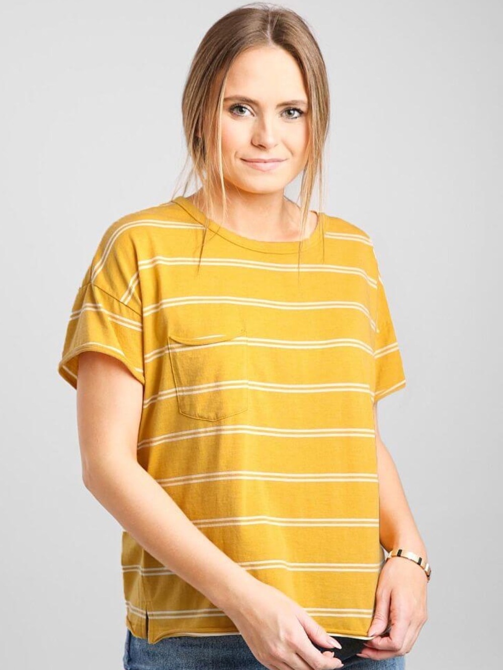 🌼 White Crow Striped Pocket T Shirt in Mustard 🌼